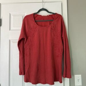 Soft Surroundings Elegant Coral Embroidered Long Sleeve Top